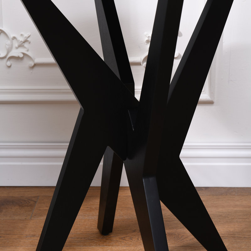 Jahey Wooden Crossed Legs Round End Table with Smooth Top and Sturdy Four-Leg Base, Black Top/Black Base, 1
