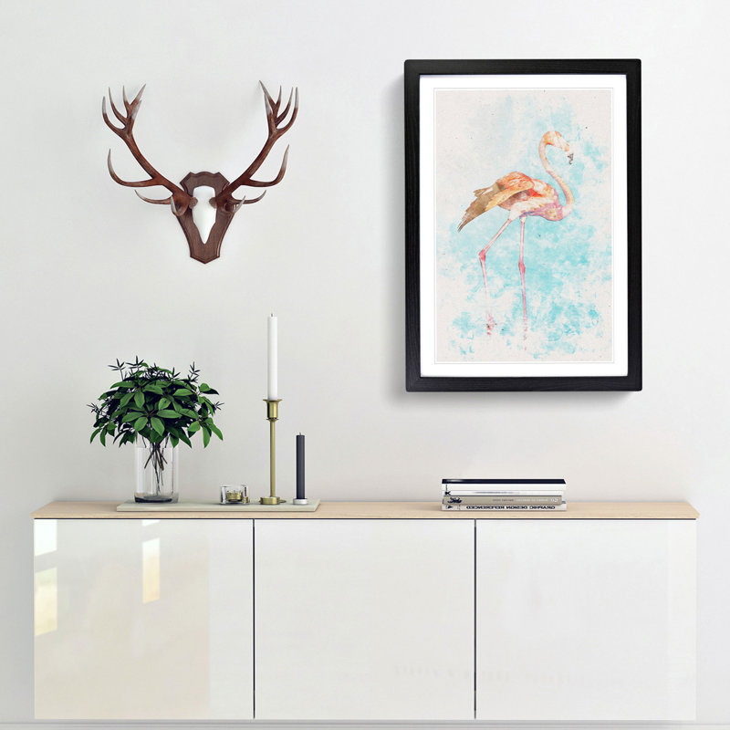 Flamingo Bird Watercolour - Framed Print, Black Framed, 87cm H x 62cm W x 2cm D