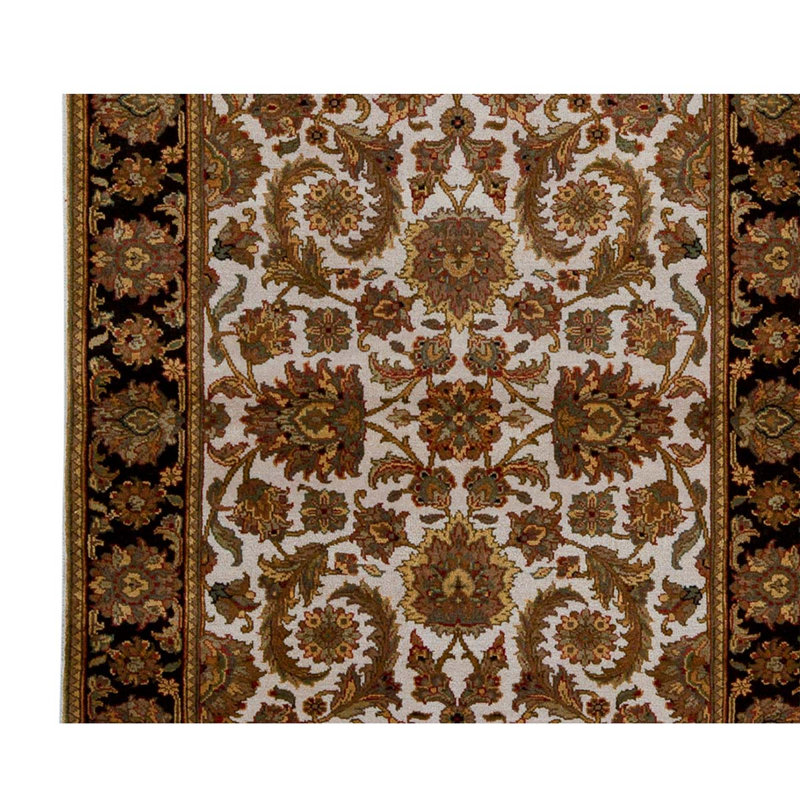 Tapis unique en laine noué à la main de 4 pi 2 po x 6 pi noir / ivoire / brun