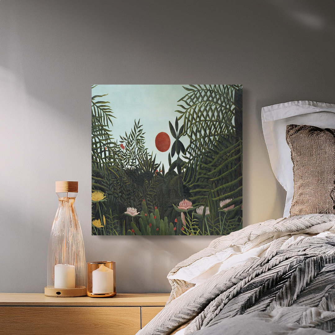 Exotic Jungle Red Sun Canvas Art