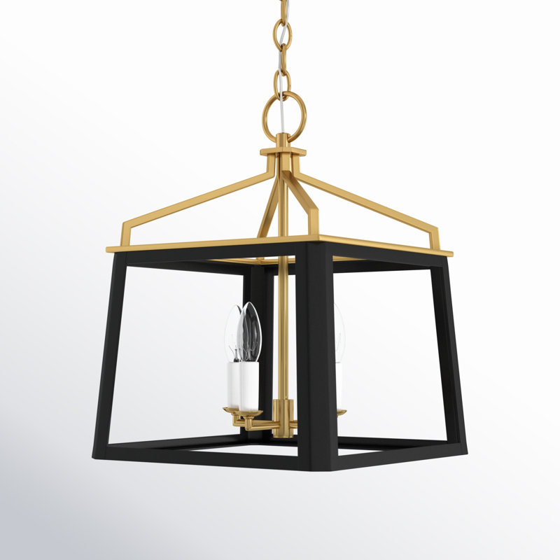 4 - Light Dimmable Lantern Geometric Chandelier, Midnight Black, 18.375" H x 13.5" W x 13.5" D
