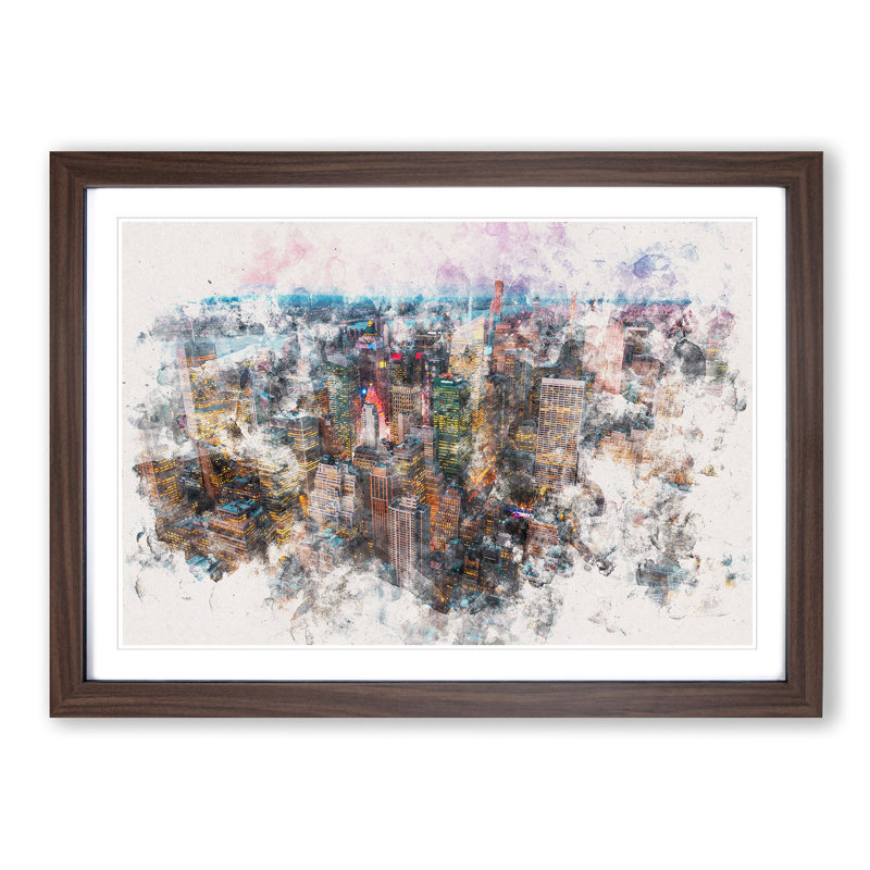 New York View - Picture Frame Graphic Art Print, Walnut Framed, 24cm H x 33cm W x 2cm D