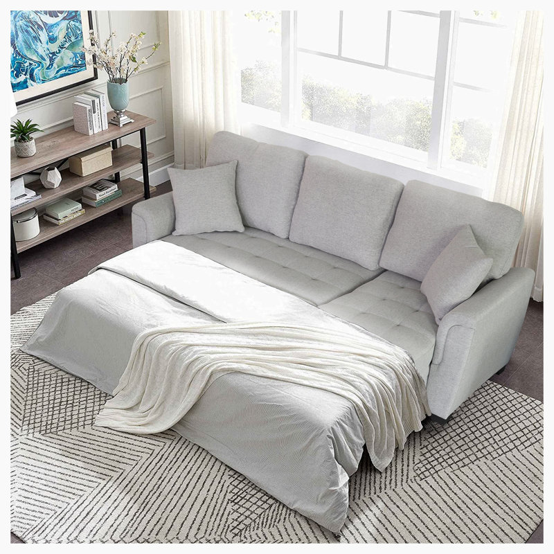 Canapé modulaire 2 pièces rembourré, Gauche, 100 % lin gris clair