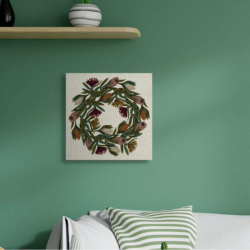 «Wild Thistle Wreath Harvest Charm» par Daphne Polselli, impression sur toile, Toile tendue, H 17 po x l 17 po x P 1,5 po