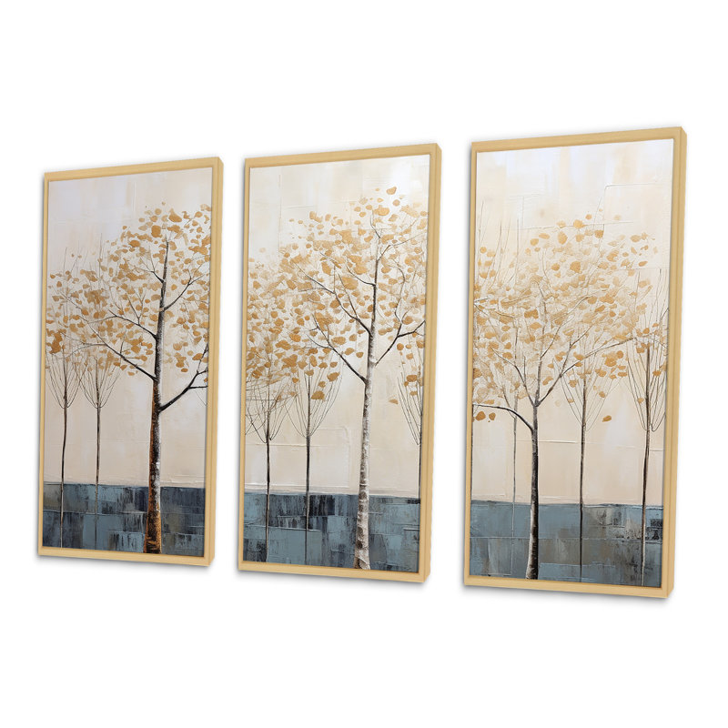 Minimalisme or et bleu arbres scène I - ensemble de décoration murale arbre, Cadre naturel flottant