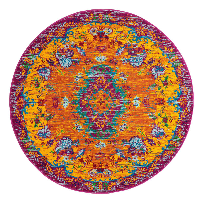 Tapis orange Calypso Orange_Unique Loom, Rond 5 pi 3 po