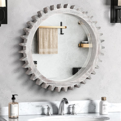 Miroir décoratif lourd, 34 po x 34 po. Blanc antique antique, pour la maison, la salle de bain, le salon, le vestibule, installation facile