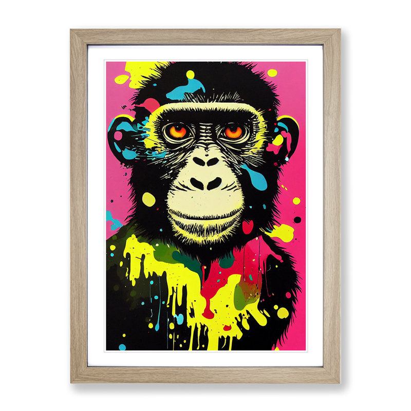 Paint Splash Monkey No.2 - Wall Art, 64cm H x 46cm W x 2cm D, Oak  Framed