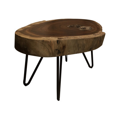 Hito 40In Side End Table, Metal Legs, Live Edge Brown Solid Parota Wood