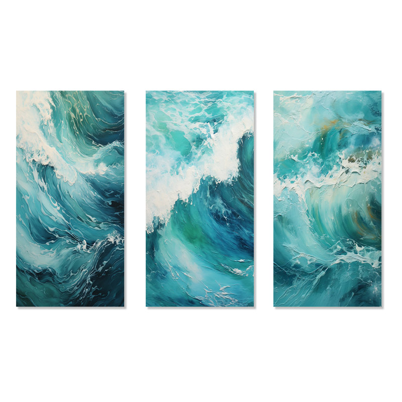 Ocean Teal Wave Expression, 28'' H x 36'' W, Wrapped Canvas