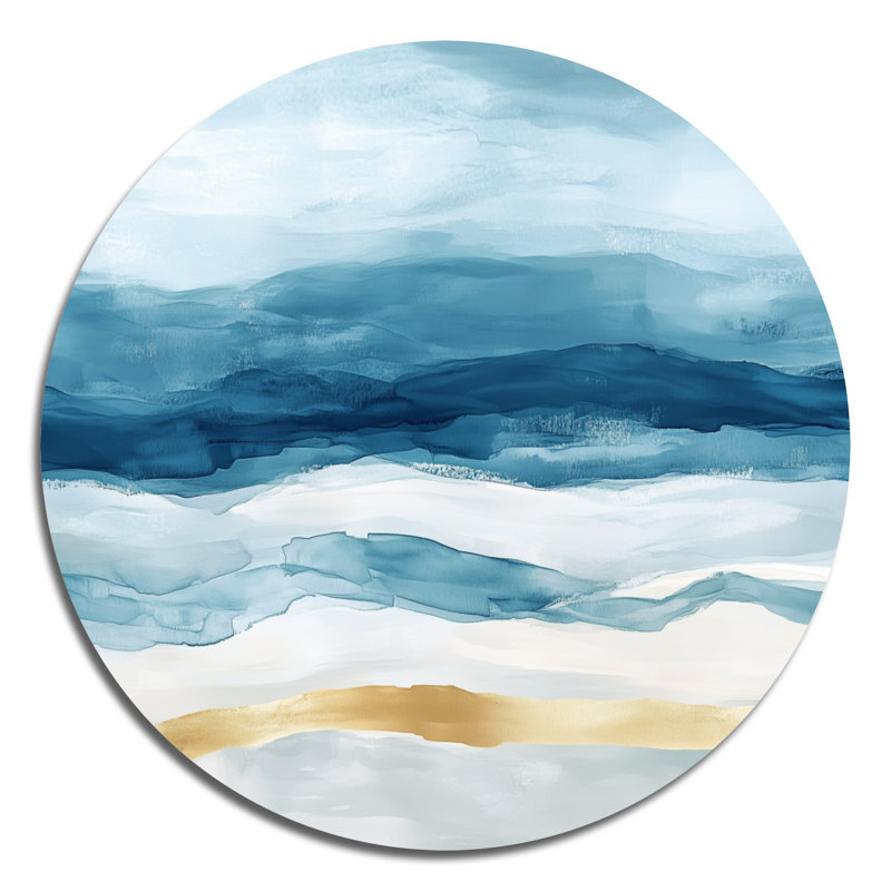 «Blue Tropical Beach Ripples - Coastal Waves», art mural rond en métal, L 36 po x H 36 po