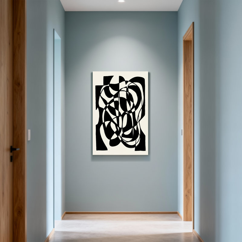 Motif géométrique abstrait noir et blanc, H 18 po x l 12 po