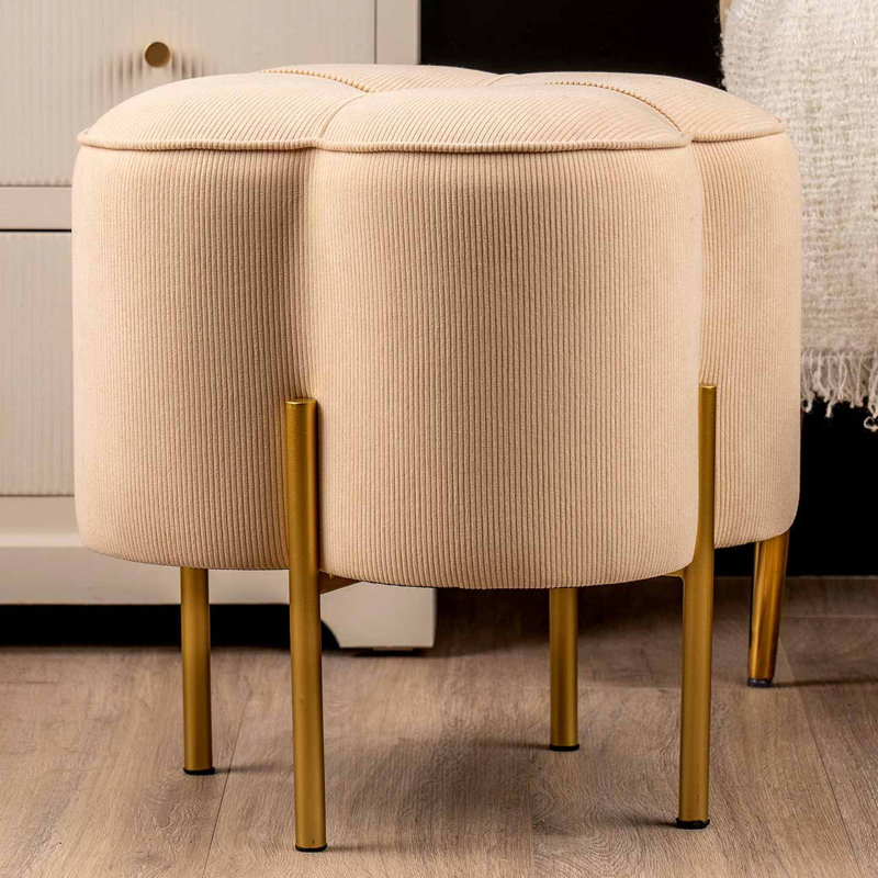 Aajaylah Velvet Ottoman Dressing Stool for Bedroom Furniture, Modern Accent Stool with Iron Metal Legs, Cream
