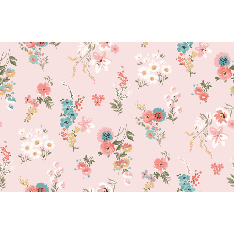 Papier peint floral rose, L 114 po x L 76 po