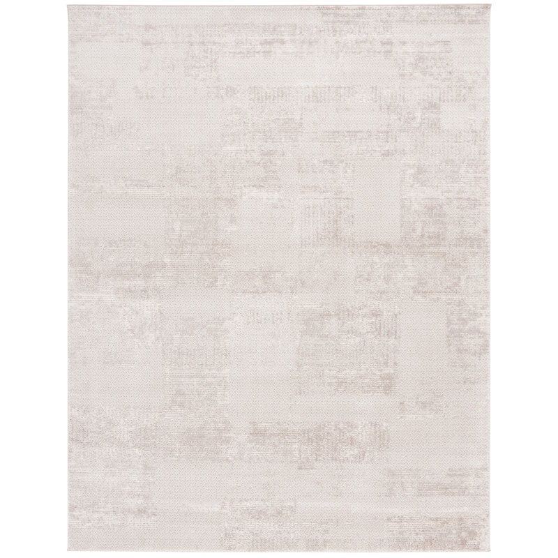 Tapis ivoire / beige en polyester / polypropylène tissé à la machine, Rectangle 8 pi x 10 pi