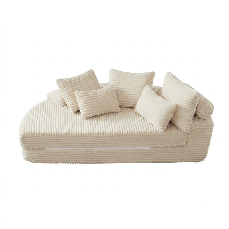 Fauteuil inclinable semi-circulaire 78,5 po 2-en-1 avec coussin de cou et coussins décoratifs, aucun assemblage requis, Beige