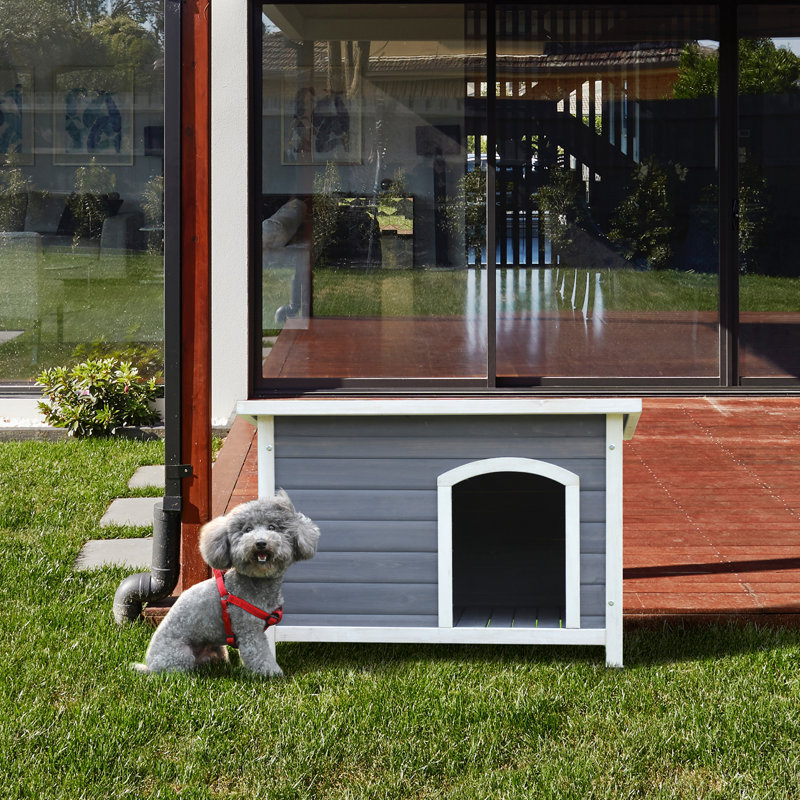 Petite niche pour chien d'extérieur en bois, toit imperméable, plancher surélevé, gris
