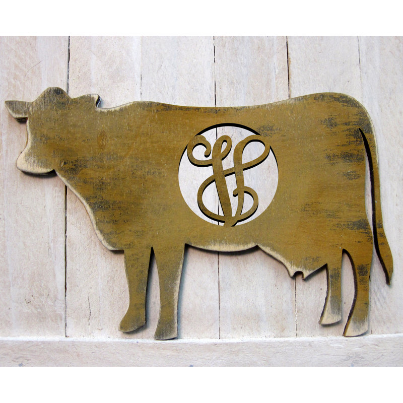 Décoration murale en bois à simple lettre cow rustique, V
