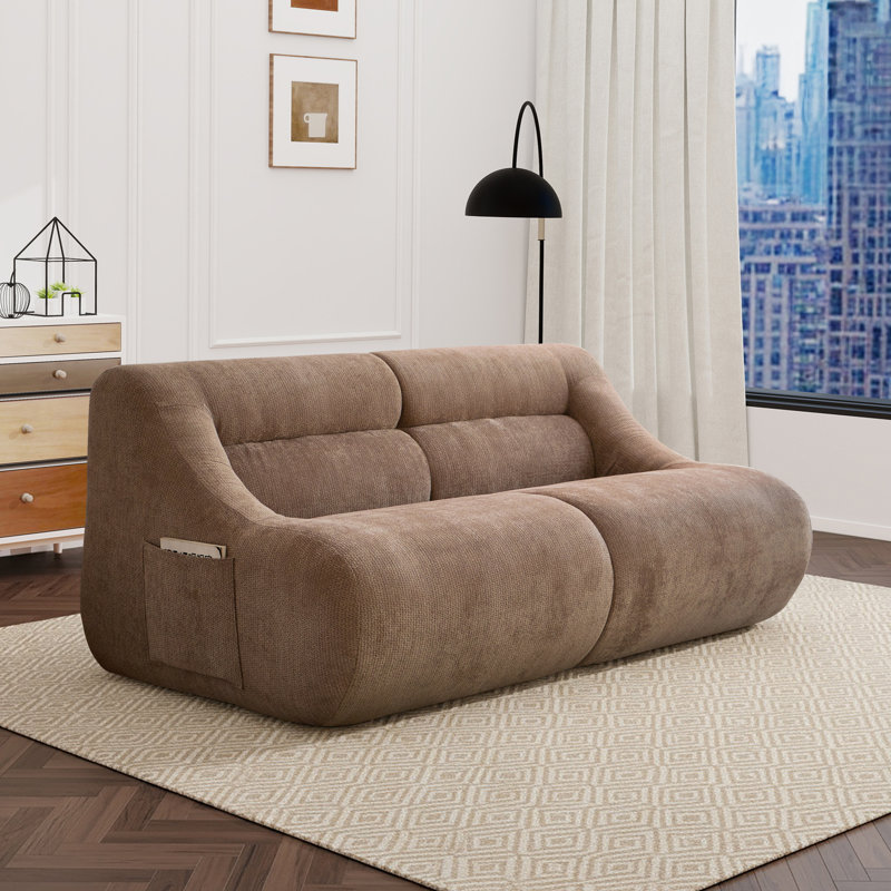 Canapé moderne 63 po 2 places en chenille désossée pour petits espaces 63 po, Brun