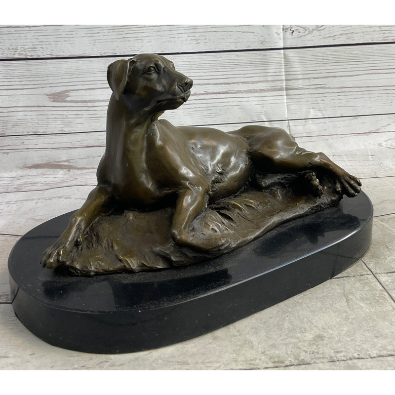 Bronze Pet Dog Sculpture Statue Figure on Marble Base Antoine Barye 8" x 13"