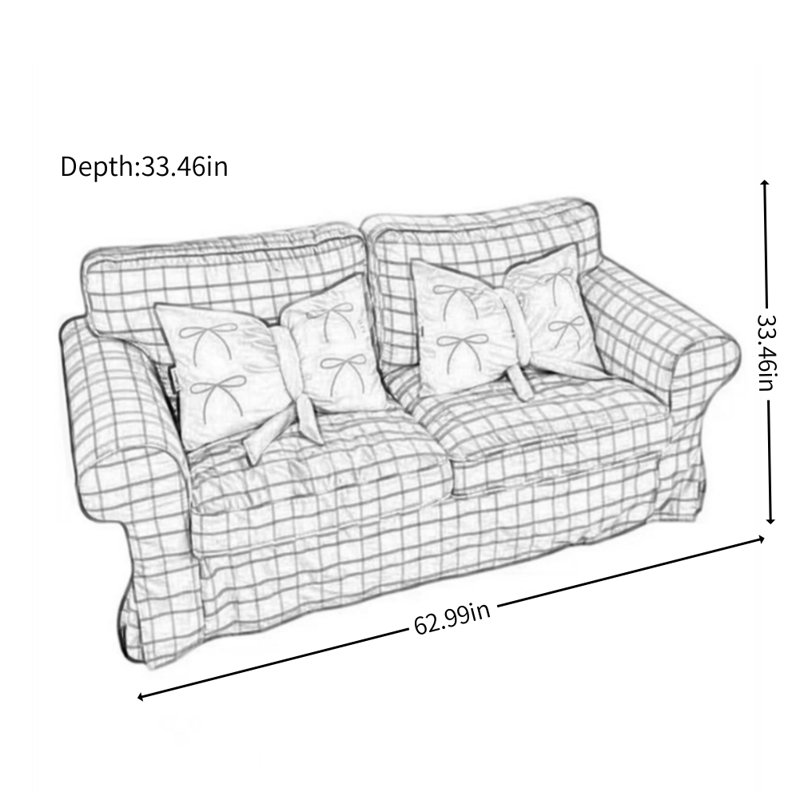 Canapé bleu moderne et simple de style crème, 2, H 33,46 po x l 62,99 po x P 33,46 po