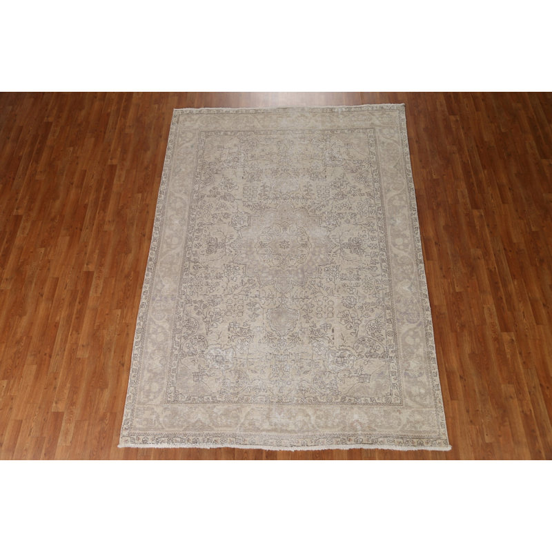 Tapis persan Tabriz patiné délavé noué à la main 7 x 9
