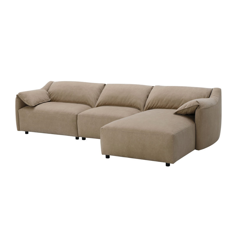Canapé modulaire en forme de L Vety, accoudoirs, cuir nubuck brun clair