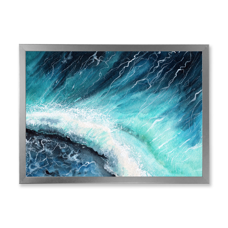 Bleu marine, vagues de l'océan et écume de mer blanche I - peinture sur toile, H 30 po x l 40 po