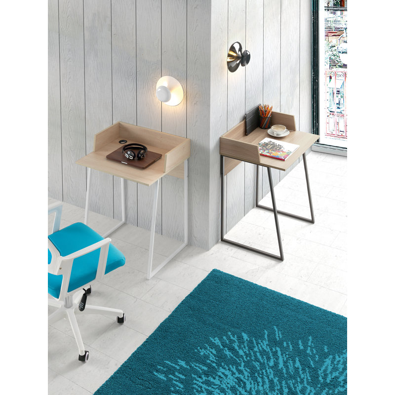 Hinshaw Metal Base Writing Desk, Light Oak/White