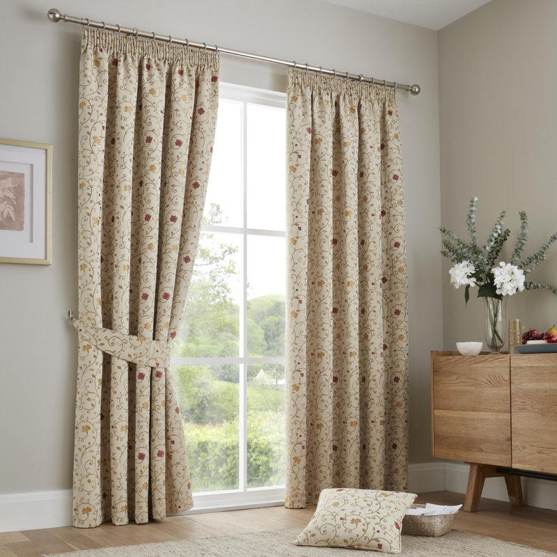 Renata Room Darkening Curtain Pair, Natural/Red, Width 112 x Drop 137 cm
