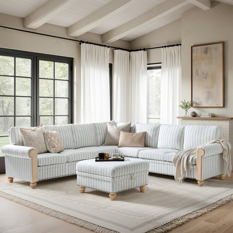 Canapé modulaire de style campagnard rayé Terren, Bleu
