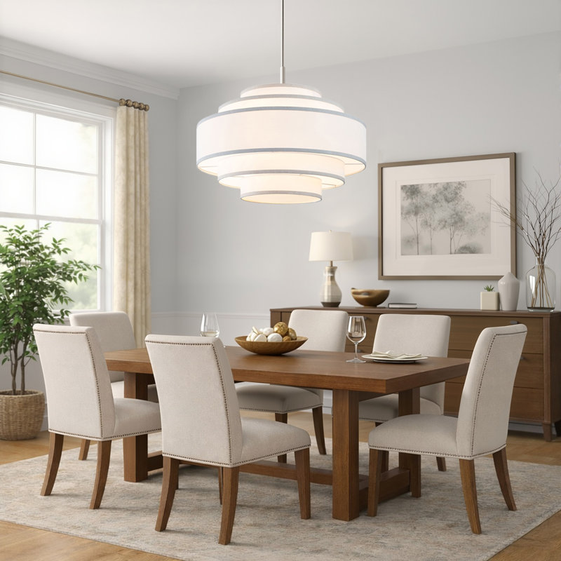 Aasim 24" 5-Light Dimmable Tiered Drum Chandelier, Brushed Nickel
