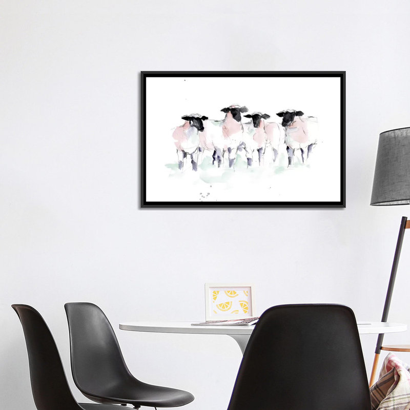 «Minimalist Watercolor Sheep II» par Ethan Harper - reproduction d'art, Pas de tapis, H 26 po x l 40 po x 1,5 po