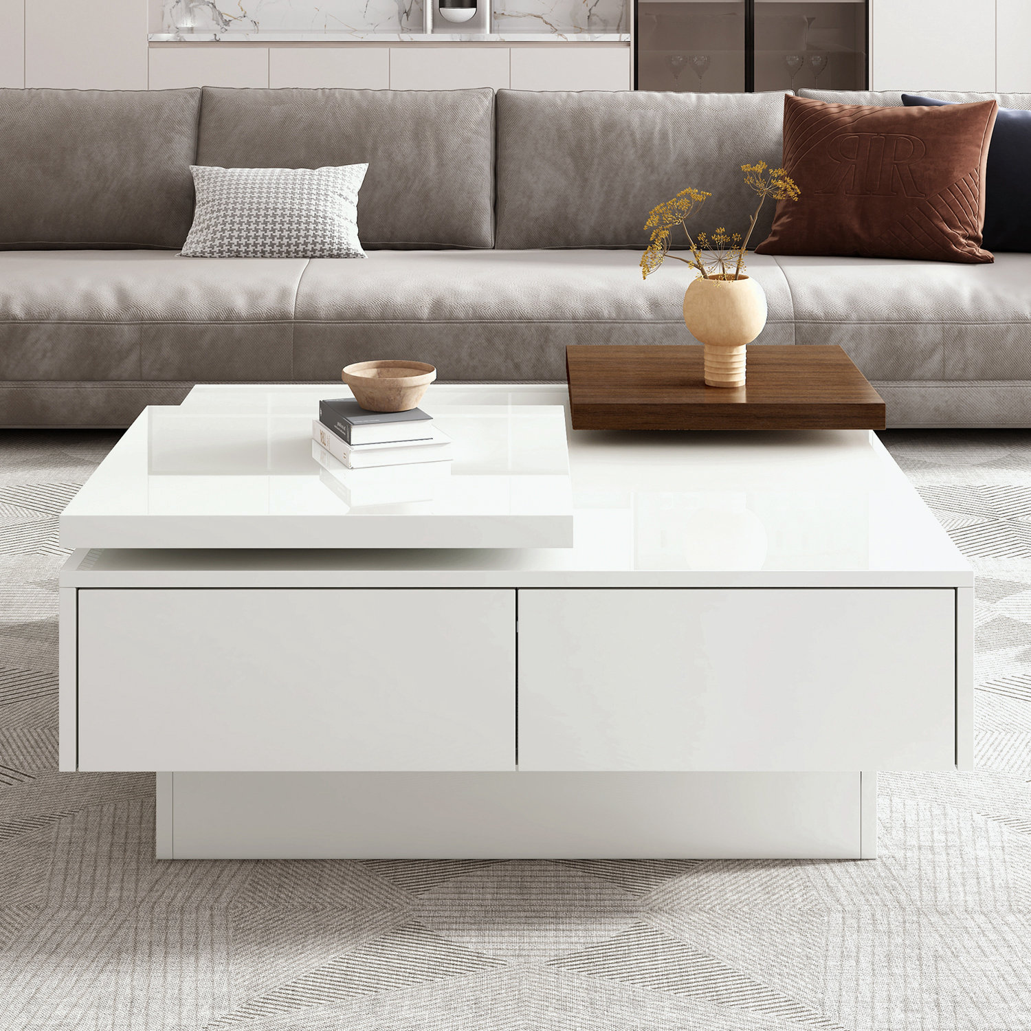Latitude Run® Coffee Table with 4 Hidden Storage Drawers - Wayfair Canada