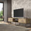 Meuble télé moderne avec pieds en métal, finition pin atlantique, 55,1 po x 19,3 po x 13,8 po | Fabrication en carton 100%, épaisseur de 0,71 pouce | Support mural, tablettes multiples pour le rangement, design élégant et fonctionnel