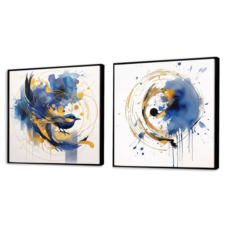 «Teal and Gold Elegance I», 2 pièces, Cadre flottant noir, H 16 po x l 33 po