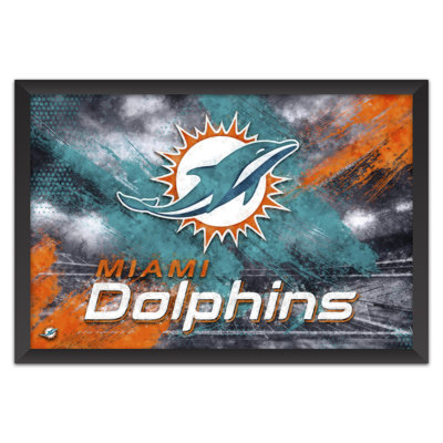 Sporticulture NFL Miami Dolphins Brush Stroke Framed Wall Art, Team Logo Poster,  14 x 20 Inch Football Fan Cave Artwork
