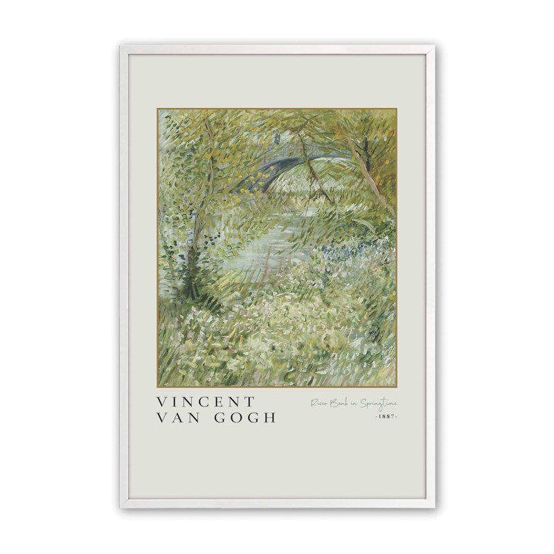 Van Gogh's River Bank in Springtime v3, impression dans un cadre, H 15 po x l 12 po x P 1,25 po, Blanc opaque
