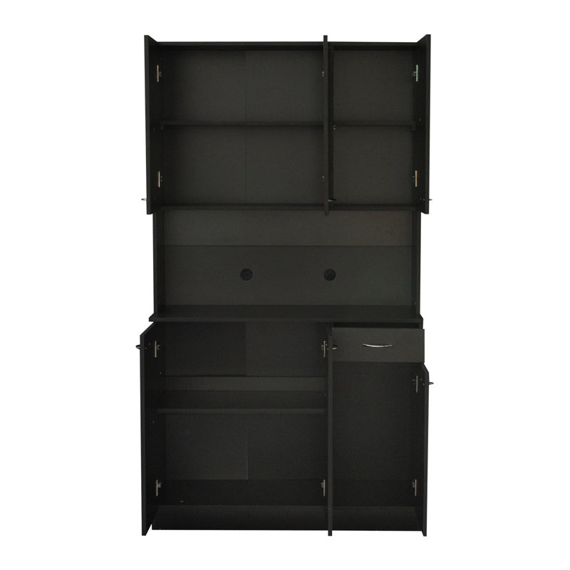 Isildo Kitchen Cabinet with Doors, Drawer& Open Shelves, Black