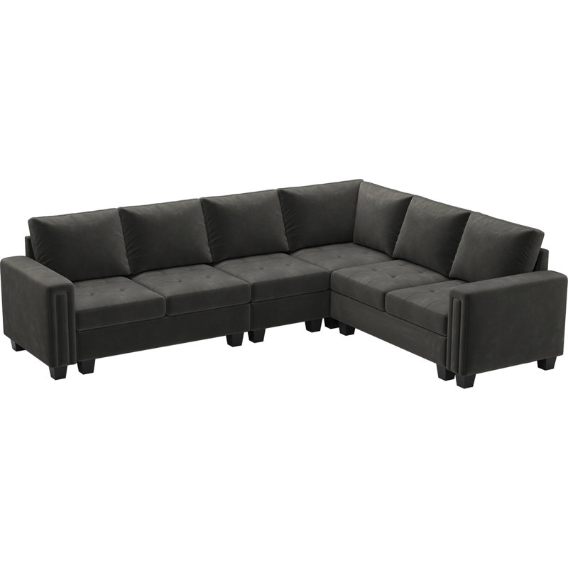 Canapé modulaire en L 5 pièces Shavera, Velours gris velours
