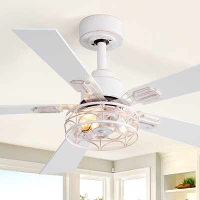 42Inch Rustic Ceiling Fans with Lights, 5 Dual-Finish Blades & Remote for Living Room Outdoor Porch