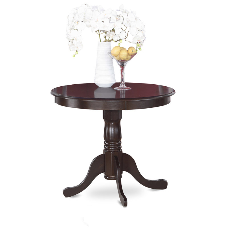 3 Piece Dining Room Table Set Contains a Round Wooden Table with Pedestal and 2 Faux Leather Kitchen Dining Chairs, Cappuccino