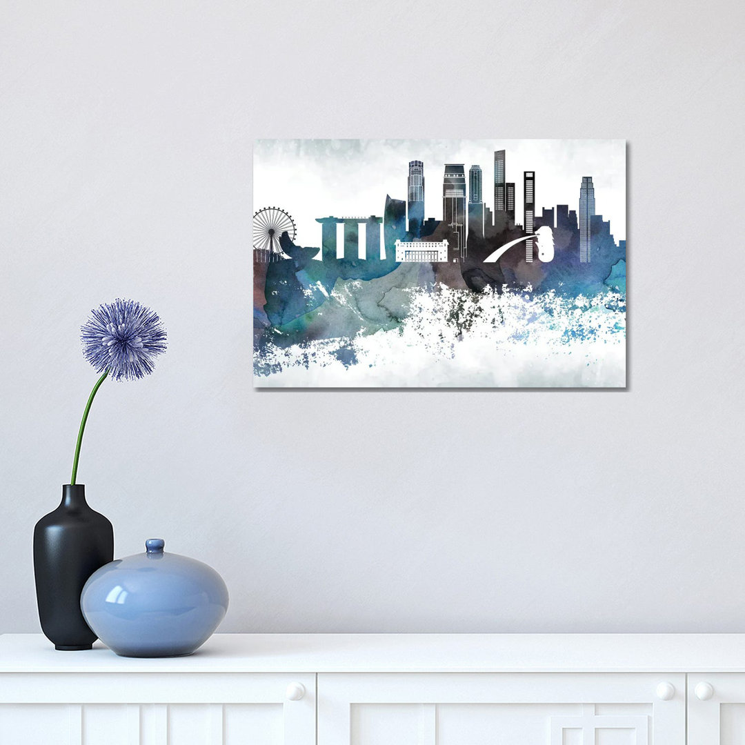 Singapore Bluish Skyline by WallDecorAddict - Wrapped Canvas Gallery-Wrapped Canvas Giclée