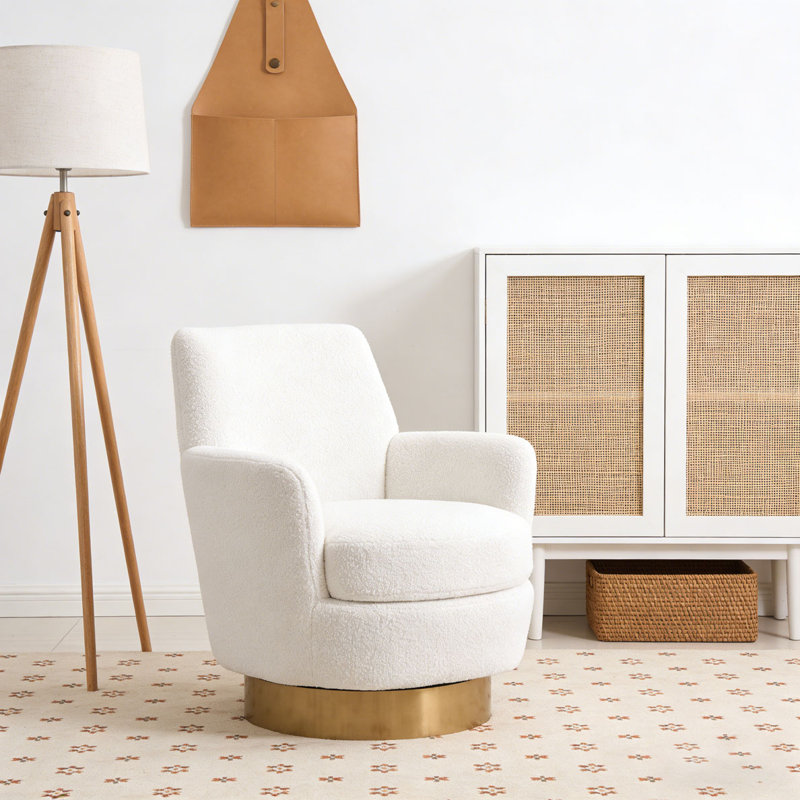 Fauteuil demi-tonneau pivotant Teddy, fauteuil d'appoint pivotant, Ours en peluche ivoire