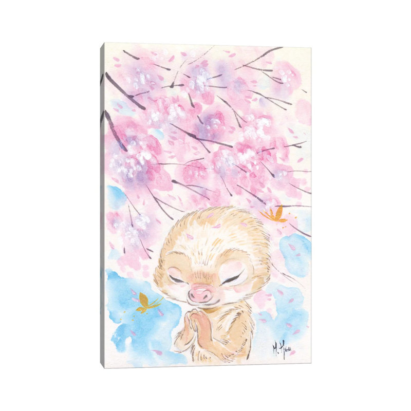 Cherry Blossom Wishes Sloth by Martin Hsu - Print on Canvas, Wrapped Canvas, 66.04 cm H x 45.72 cm W x 1.91 cm D
