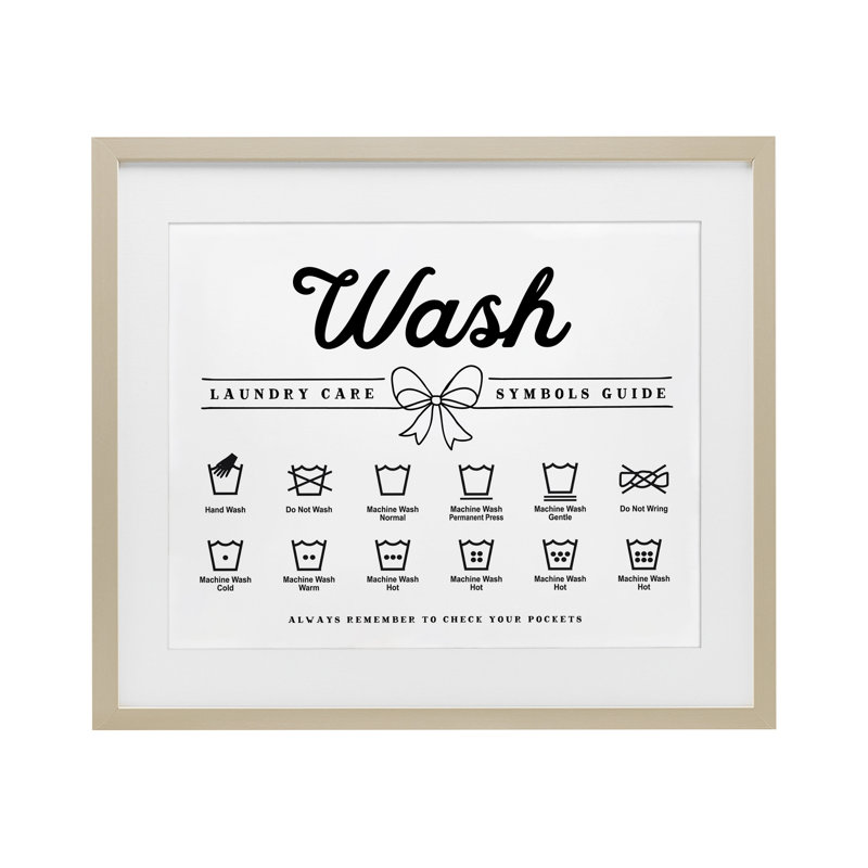 «Wash Laundry Care Bow», impression encadrée sous verre, H 13 po x l 16 po, Cadre de récolte en pin