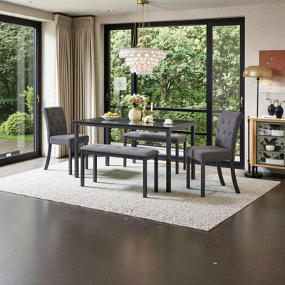 5-Piece Rustic Dining Set With Table, Chairs & Benches, Space-Saving Design