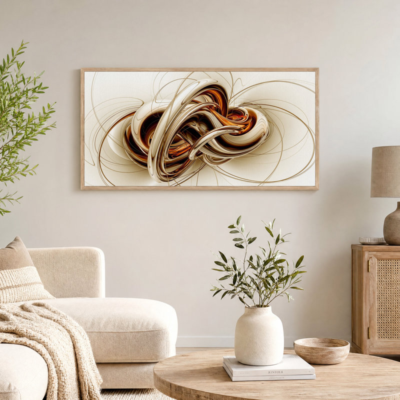 Art mural en toile métallique avec tourbillons abstraits en bronze métallique