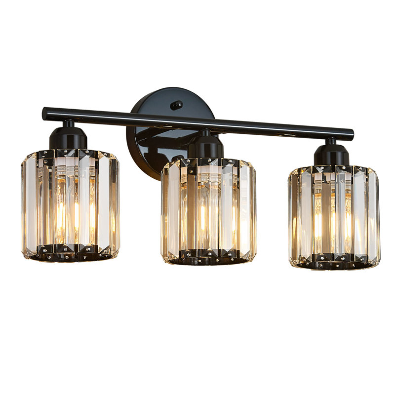 Modern Plating Black 3-Light Crystal Vanity Light Vertical Bathroom Light Fixture Over Mirror for Dressing Table Sink, Compatible with Dimmable Bulbs (Bulbs Not Included)