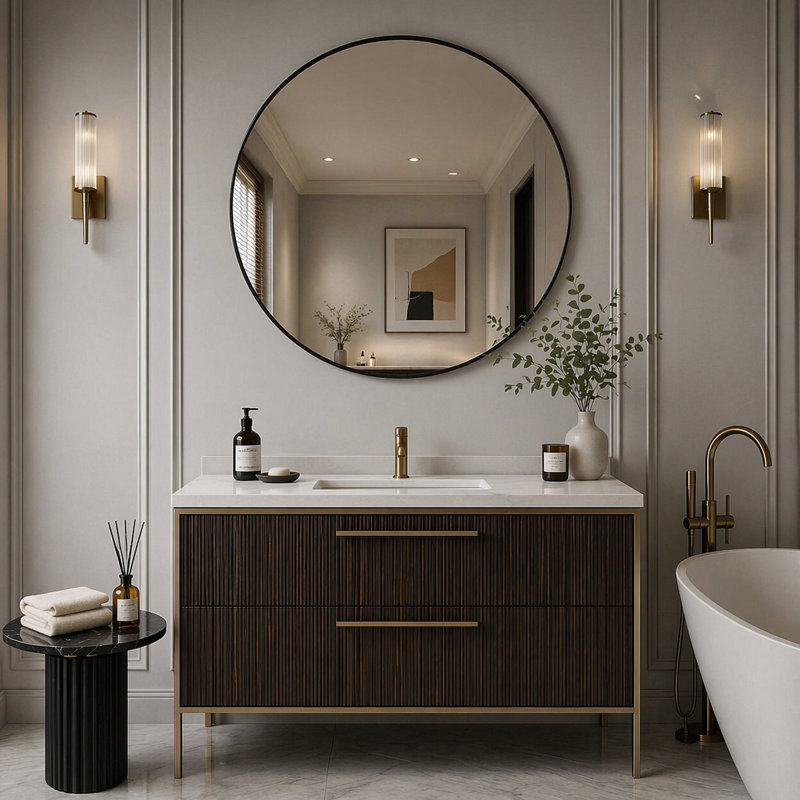 Miroir mural pour salle de bain, L 42 po, Noir